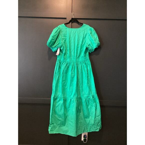 French Connection Poplin Puff Sleeve V Neck Tiered Fit and Flare Maxi Dress XL - Picture 2 of 9